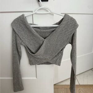 Aritzia Wilfred Grey Ribbed Knit Wrap Sweater